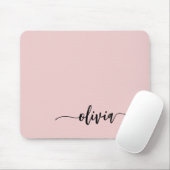 Blush Dusty Pink Girly Script Monogram Naam Modern Muismat (Met muis)