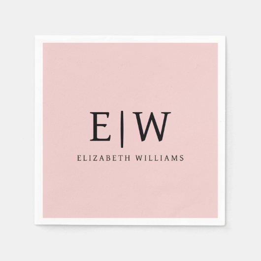 Blush Dusty Pink Girly Script Monogram Naam Modern Servet (Voorkant)