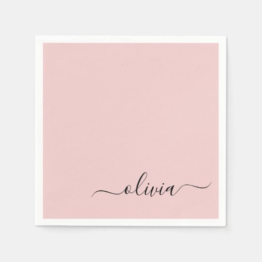 Blush Dusty Pink Girly Script Monogram Naam Modern Servet (Voorkant)