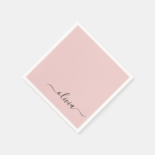 Blush Dusty Pink Girly Script Monogram Naam Modern Servet (Hoek)
