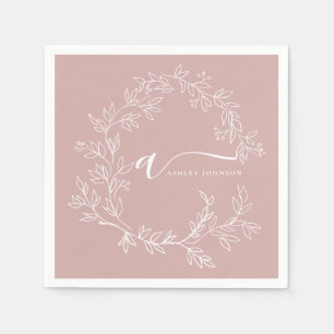 Blush Dusty Pink Girly Script Monogram Naam Modern Servet