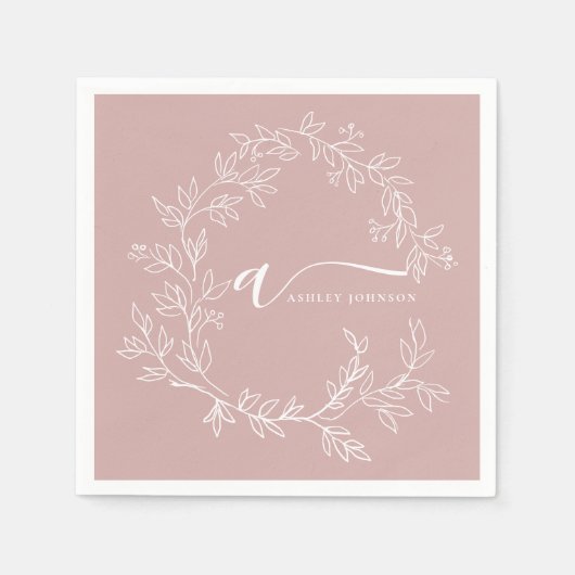 Blush Dusty Pink Girly Script Monogram Naam Modern Servet (Voorkant)