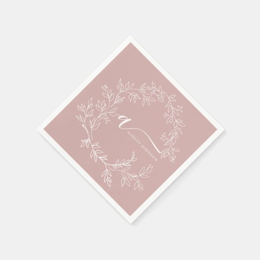 Blush Dusty Pink Girly Script Monogram Naam Modern Servet (Hoek)
