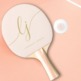 Blush Dusty Pink Modern Gold Script Monogram Naam Tafeltennisbatje