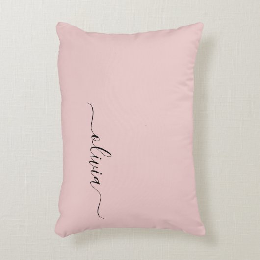 Blush Dusty Pink Modern Script Girly Monogram Naam Accent Kussen (Voorkant(Verticaal))