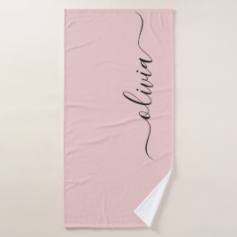 Blush Dusty Pink Modern Script Girly Monogram Naam Badhanddoek