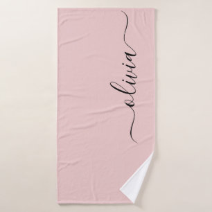 Blush Dusty Pink Modern Script Girly Monogram Naam Badhanddoek