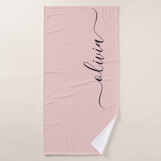 Blush Dusty Pink Modern Script Girly Monogram Naam Badhanddoek (Badhanddoek)