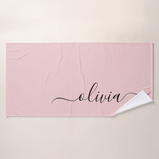 Blush Dusty Pink Modern Script Girly Monogram Naam Badhanddoek (Badhanddoek)