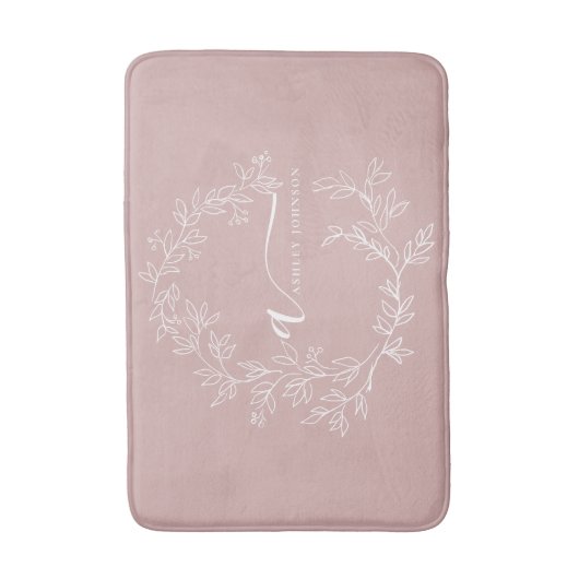 Blush Dusty Pink Modern Script Girly Monogram Naam Badmat (Voorkant Verticaal)