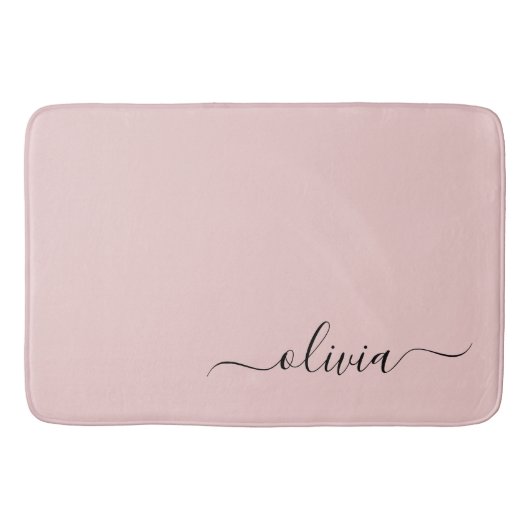 Blush Dusty Pink Modern Script Girly Monogram Naam Badmat (Voorkant)