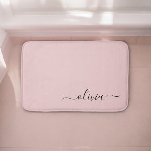 Blush Dusty Pink Modern Script Girly Monogram Naam Badmat