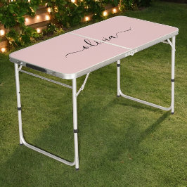 Blush Dusty Pink Modern Script Girly Monogram Naam Beer Pong Tafel