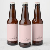 Blush Dusty Pink Modern Script Girly Monogram Naam Bier Etiket (Flessen)
