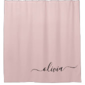 Blush Dusty Pink Modern Script Girly Monogram Naam Douchegordijn (Voorkant)