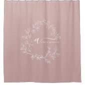 Blush Dusty Pink Modern Script Girly Monogram Naam Douchegordijn (Voorkant)