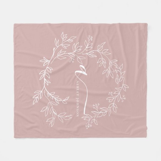 Blush Dusty Pink Modern Script Girly Monogram Naam Fleece Deken (Voorkant (Horizontaal))