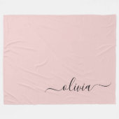 Blush Dusty Pink Modern Script Girly Monogram Naam Fleece Deken (Voorkant (Horizontaal))