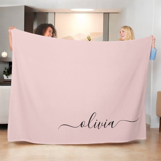 Blush Dusty Pink Modern Script Girly Monogram Naam Fleece Deken
