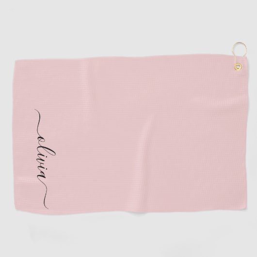 Blush Dusty Pink Modern Script Girly Monogram Naam Golfhanddoek (Horizontaal)