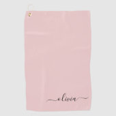 Blush Dusty Pink Modern Script Girly Monogram Naam Golfhanddoek (Voorkant)