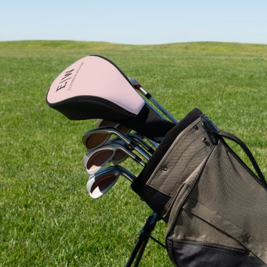 Blush Dusty Pink Modern Script Girly Monogram Naam Golfheadcover (Insitu)