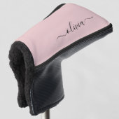 Blush Dusty Pink Modern Script Girly Monogram Naam Golfheadcover (3/4 voorkant)
