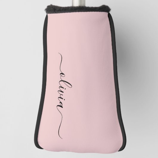 Blush Dusty Pink Modern Script Girly Monogram Naam Golfheadcover (Draai 90)