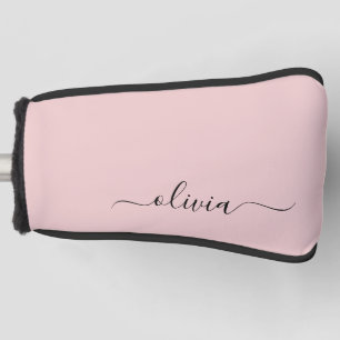 Blush Dusty Pink Modern Script Girly Monogram Naam Golfheadcover