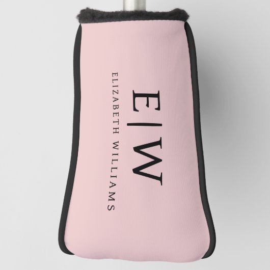 Blush Dusty Pink Modern Script Girly Monogram Naam Golfheadcover (Draai 90)