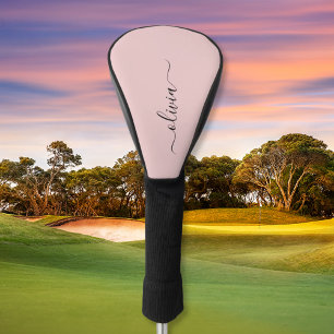 Blush Dusty Pink Modern Script Girly Monogram Naam Golfheadcover