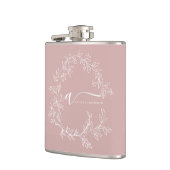 Blush Dusty Pink Modern Script Girly Monogram Naam Heupfles (Links)