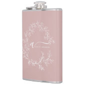 Blush Dusty Pink Modern Script Girly Monogram Naam Heupfles (Links)