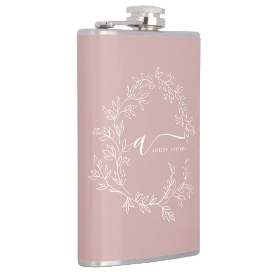 Blush Dusty Pink Modern Script Girly Monogram Naam Heupfles (Rechts)