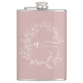 Blush Dusty Pink Modern Script Girly Monogram Naam Heupfles (Voorkant)