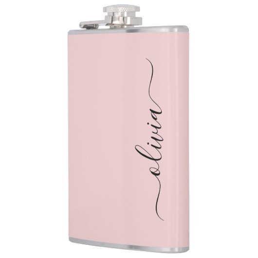 Blush Dusty Pink Modern Script Girly Monogram Naam Heupfles (Links)