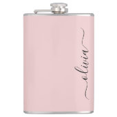 Blush Dusty Pink Modern Script Girly Monogram Naam Heupfles (Voorkant)
