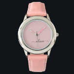 Blush Dusty Pink Modern Script Girly Monogram Naam Horloge<br><div class="desc">Blush Dusty Pink Simple Script Monogram Name Watch. Dit maakt de perfecte liefhebbende 16 verjaardag,  bruiloft,  vrijgezellenfeest,  verjaardagsdag,  baby shower of vrijgezellenfeest voor iemand die van luxe glam en stijl houdt.</div>