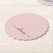Blush Dusty Pink Modern Script Girly Monogram Naam Kartonnen Onderzetters (Gekanteld)