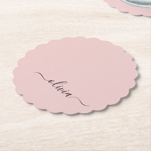 Blush Dusty Pink Modern Script Girly Monogram Naam Kartonnen Onderzetters (Gekanteld)