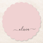 Blush Dusty Pink Modern Script Girly Monogram Naam Kartonnen Onderzetters (Voorkant)