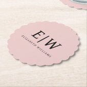 Blush Dusty Pink Modern Script Girly Monogram Naam Kartonnen Onderzetters (Gekanteld)