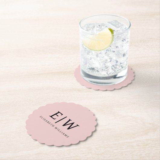 Blush Dusty Pink Modern Script Girly Monogram Naam Kartonnen Onderzetters (Insitu)