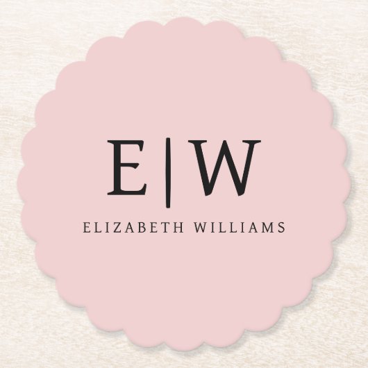 Blush Dusty Pink Modern Script Girly Monogram Naam Kartonnen Onderzetters (Voorkant)