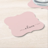 Blush Dusty Pink Modern Script Girly Monogram Naam Kartonnen Onderzetters (Gekanteld)