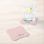 Blush Dusty Pink Modern Script Girly Monogram Naam Kartonnen Onderzetters (Insitu)