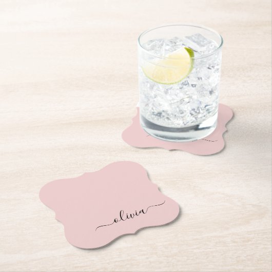 Blush Dusty Pink Modern Script Girly Monogram Naam Kartonnen Onderzetters (Insitu)