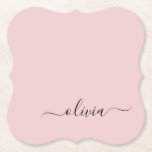 Blush Dusty Pink Modern Script Girly Monogram Naam Kartonnen Onderzetters<br><div class="desc">Blush Dusty Pink Simple Script Monogram Name Paper Onderzetters. Dit maakt het perfecte afstuderen,  de verjaardag,  de bruiloft,  het vrijgezellenfeest,  de verjaardag,  het baby shower of het bachelorette feest cadeau voor iemand die van glam luxe en chic stijlen houdt.</div>