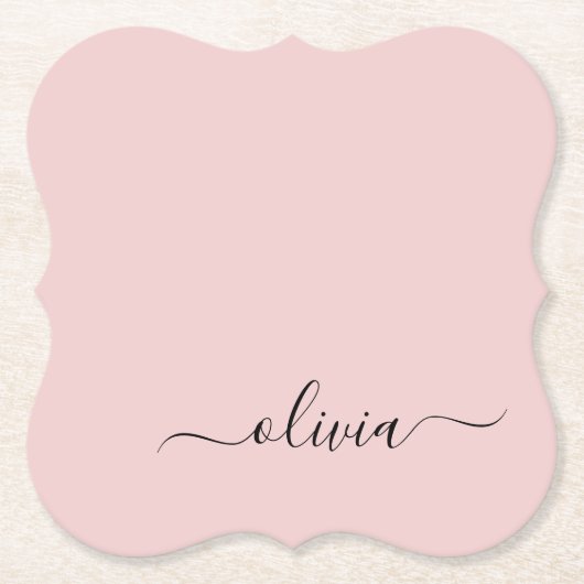 Blush Dusty Pink Modern Script Girly Monogram Naam Kartonnen Onderzetters (Voorkant)