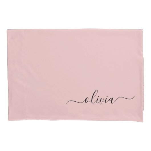 Blush Dusty Pink Modern Script Girly Monogram Naam Kussensloop (Voorkant)